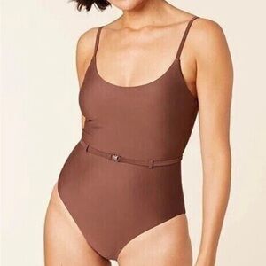 Andie Swim The Riviera One Piece Belted Bathing Suit Swimsuit Brown Medium